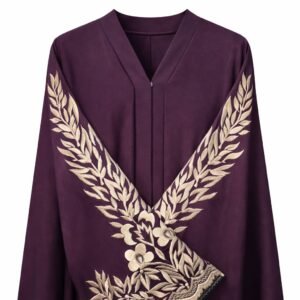 Front Open x Floral Embroidery x Stole - Premium Silk (Plum)
