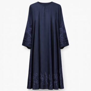 Front Closed x Floral & Scroll Motifs x Stole - Premium Silk (Navy Blue)