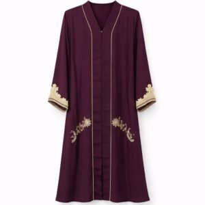 Front Open x Floral Embroidery x Lines x Stole - Premium Silk (Plum)