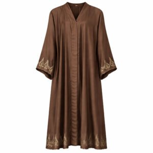 Chinese Neck x Boarder Embroidery x Stole - Premium Silk (Brown)