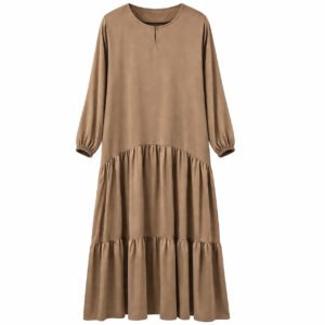 Front Closed (Flare) - Silky Crepe Mocha Brown x Frills