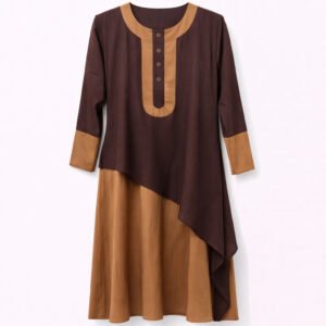 Front Closed x Layered - Crepe x Chiffon (Camel x Chocolate Brown)