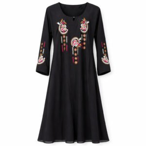 Double Maxi x Flower Embroidery - Thick Chiffon (Black)