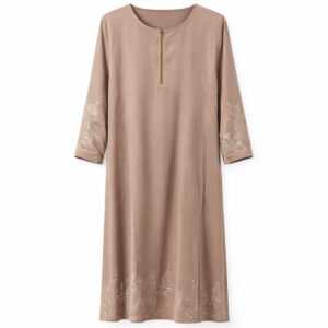 Front Closed x Leaf Embroidery - Premium Silk (Mushroom Beige)