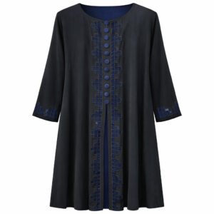 Double Closed Buttoned x Embroidery - Black x Navy Blue
