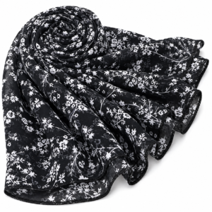 Stole Chiffon x Printed - Black White Floral